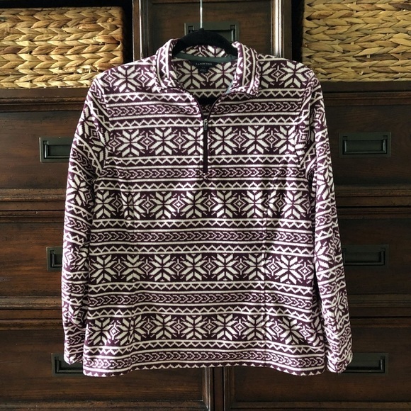 Lands' End Sweaters - Land's End purple & white 1/4 zip fleece pull over sweater in size M